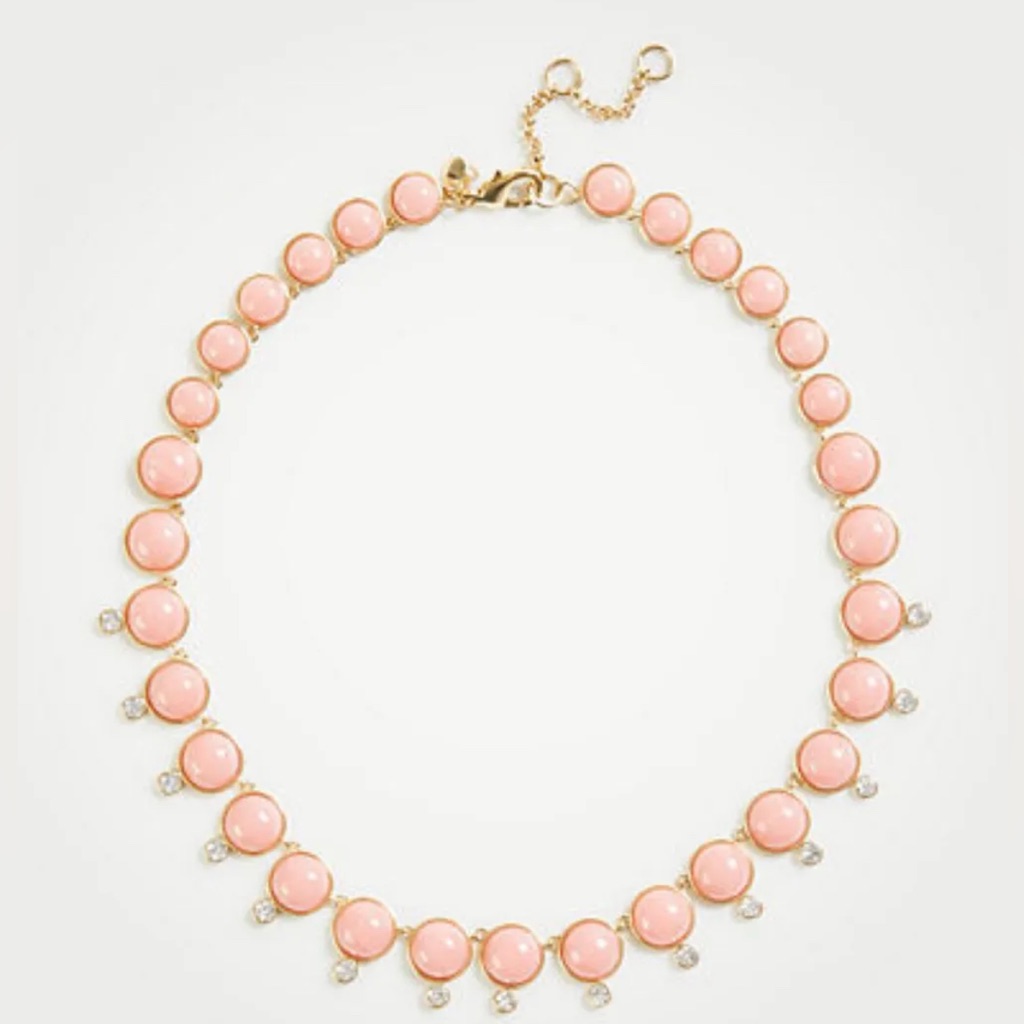 Ann Taylor Goldtone Collar Necklace Peachy- Pink Rhinestones 16 225 Extender 28$